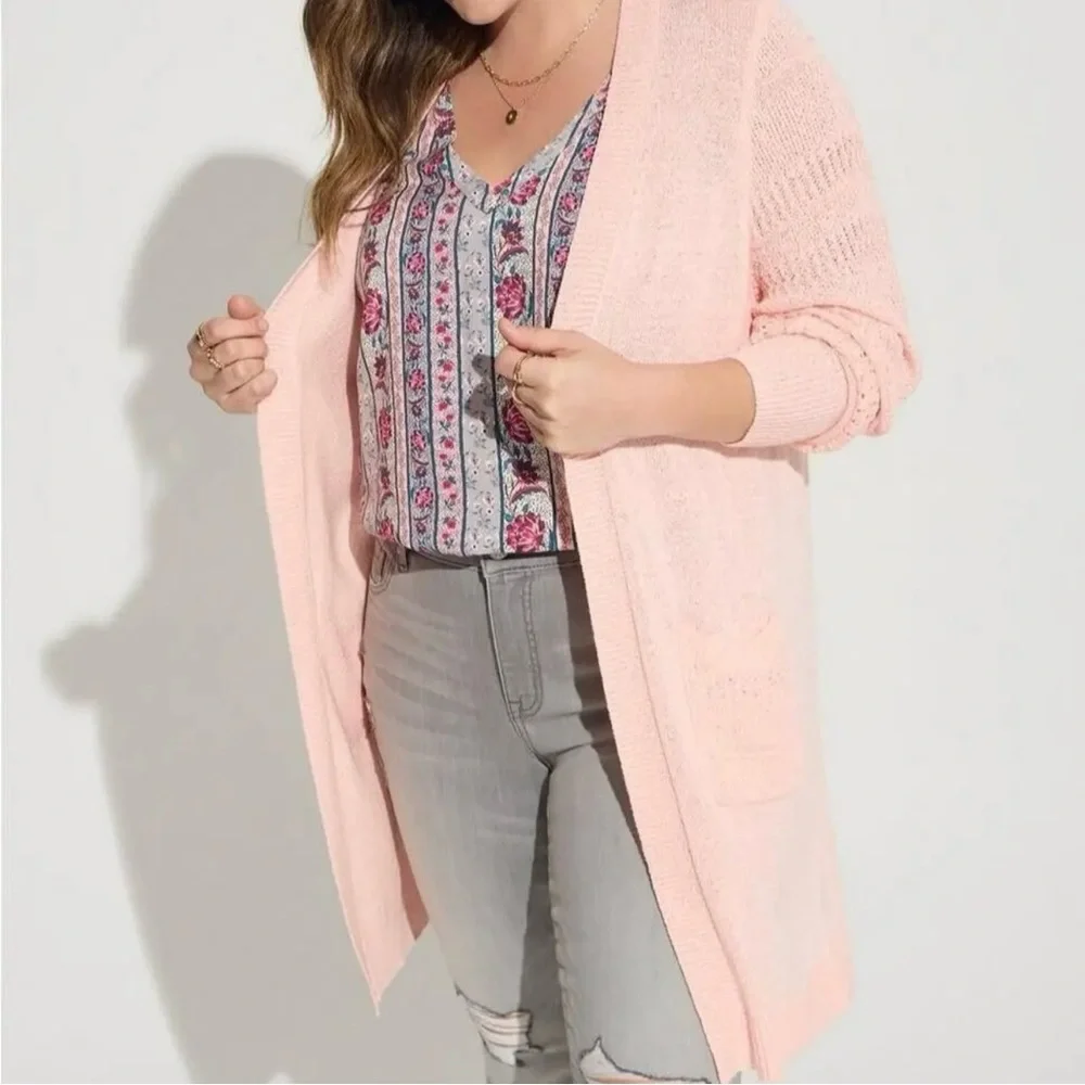 Torrid Duster Open Front Stitch Detail Cardigan Size 1X - Picture 4 of 14